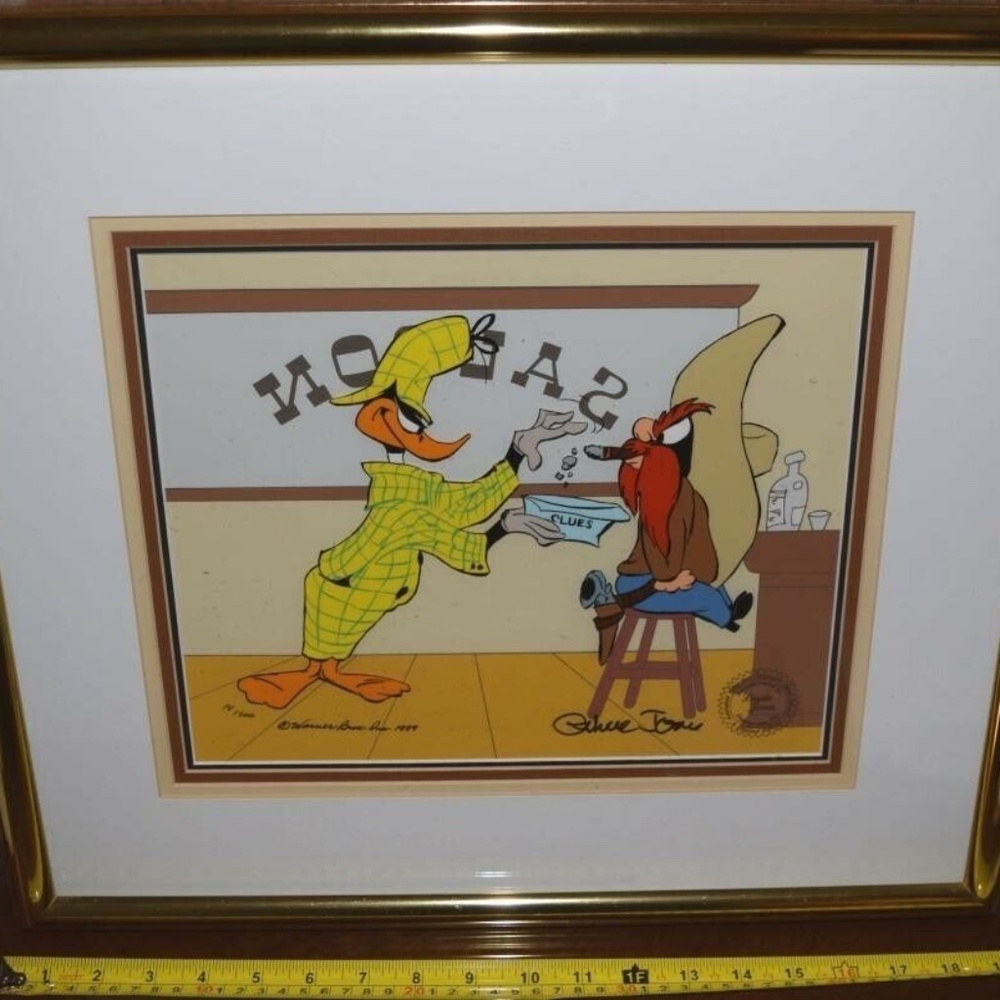 1989 Chuck Jones Daffy Sherlock Framed Cel Artwork Hand signed 14/500